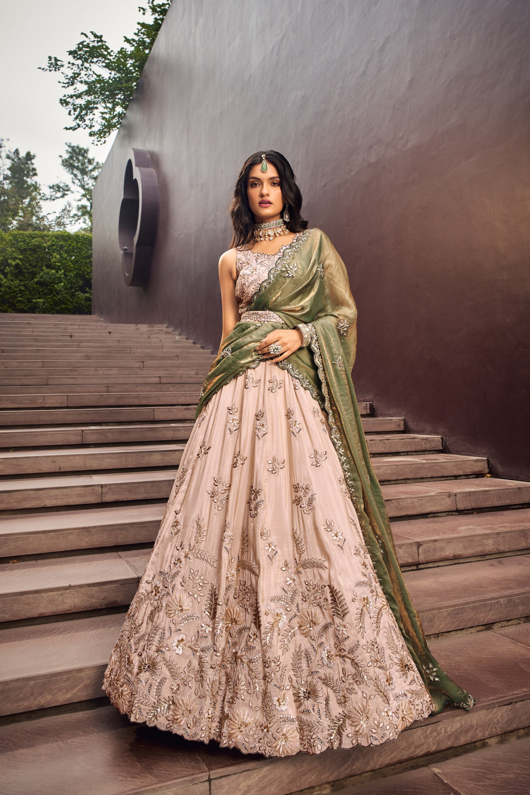 Green fendi silk Lehenga