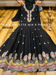 Niks collection - black keri design modal silk anarkali