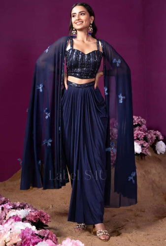 Midnight blue embellished ready to wear saree style