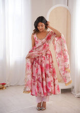 Pink floral print kali cut anarkali suit