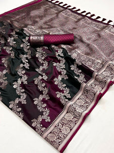 Multicoloured rangkat silk saree in wine