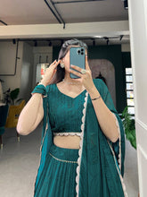 Teal georgette printed lightweight readymade Lehenga