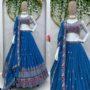 Cornflower blue embroidered Lehenga