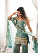 Fendy silk strappy sea green palazzo set