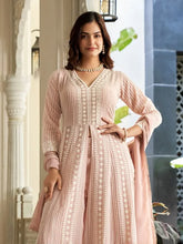 Light pink Georgette front slit palazzo suit