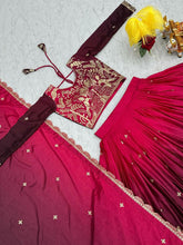 Pink shaded chinon embroidered  readymade Lehenga