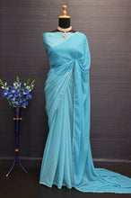 Alia Bhatt inspired blue plain saree