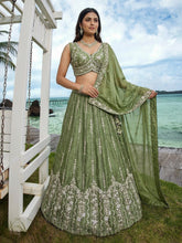 Pista green chiffon zari embroidered lehenga