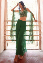 Green georgette jacket style palazzo set readymade