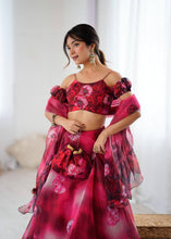 Red shaded floral organza lehenga