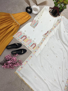 Mustard and white sharara set