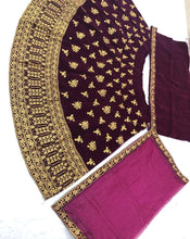 Maroon and gold velvet Lehenga