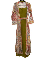 Olive green anarkali with multicolour jacket