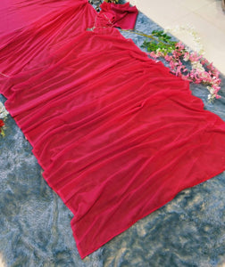 One minute red and cerise pink shaded saree