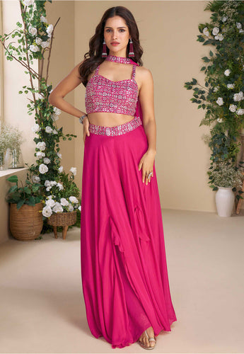 Embroidered chinon silk palazzo set in fuschia pink (amazing for teens too!)
