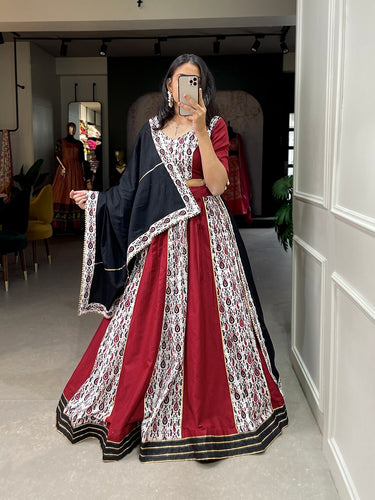 Maroon pure cotton readymade Lehenga