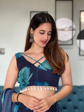 Teal blue and dark blue floral readymade Lehenga