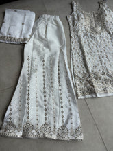 Pastel collection - white chine sequins mirror look embroidered sharara set