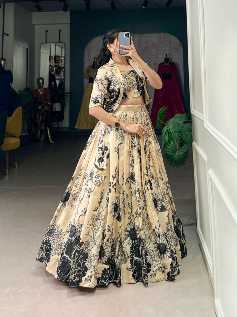 Tussar silk floral print with Koti