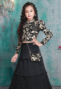 Black and gold sequins embroidered Lehenga (1-16yrs) readymade