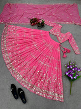 Pink georgette sequins work Lehenga