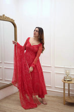 Red bandhani printed anarkali suit