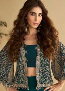 Teal Indo western jacket style palazzo set