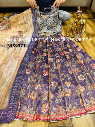 Niks collection - purple digital floral Lehenga readymade
