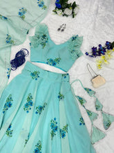 Mint geeen with blue floral readymade Lehenga