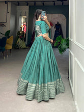 Grace and beauty Chanderi silk plain Lehenga in sage green (skirt stitched)