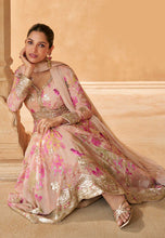 Floral printed chinon anarkali in baby pink