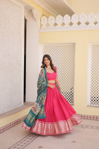 Viscose jacquard Lehenga with gaji silk dupatta in pink