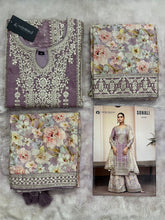 Lilac silk floral salwaar kameez suit