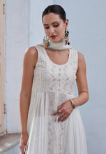 Off white georgette centre slit anarkali with pants