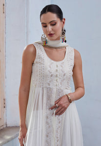 Off white georgette centre slit anarkali with pants