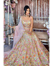 Baby pink floral and mirror embroidered Lehenga