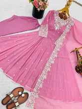 Rainbow sequins Georgette Anarkali in pink (special offer)