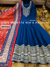 Niks collection - blue modal chanderi silk anarkali (plus size option)