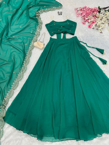 Emerald Green georgette Lehenga