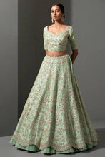 Pistachio green floral mulberry silk Lehenga
