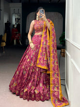 Pink Tussar silk foil printed lehenga (skirt stitched)