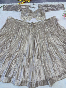 Taupe gold sequinned Lehenga (stunning blouse design)