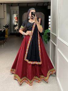 Maroon and black pure cotton readymade Lehenga
