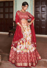 Tussar silk floral Lehenga in red