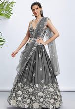 Grey Lehenga with white floral sequins