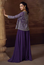Purple palazzo set with mirror work jacket