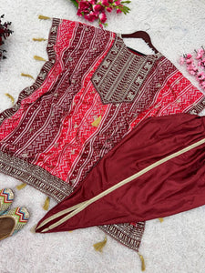 Red and maroon kaftaan set