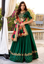 Bottle green vichitra silk Lehenga (skirt stitched)