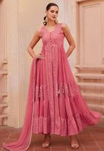 Pink georgette centre slit anarkali with pants