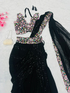 Black fishtail Lehenga saree